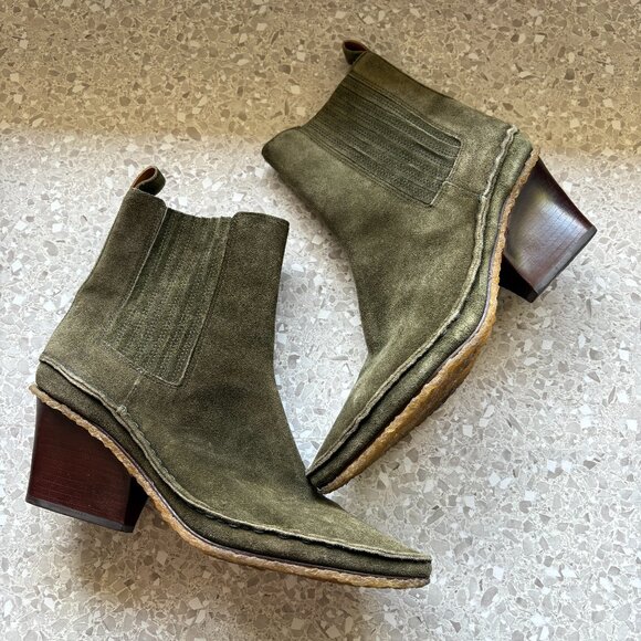 Tory Burch Shoes - Tory Burch Lila Heeled Ankle Boot Olive Green Suede 8M